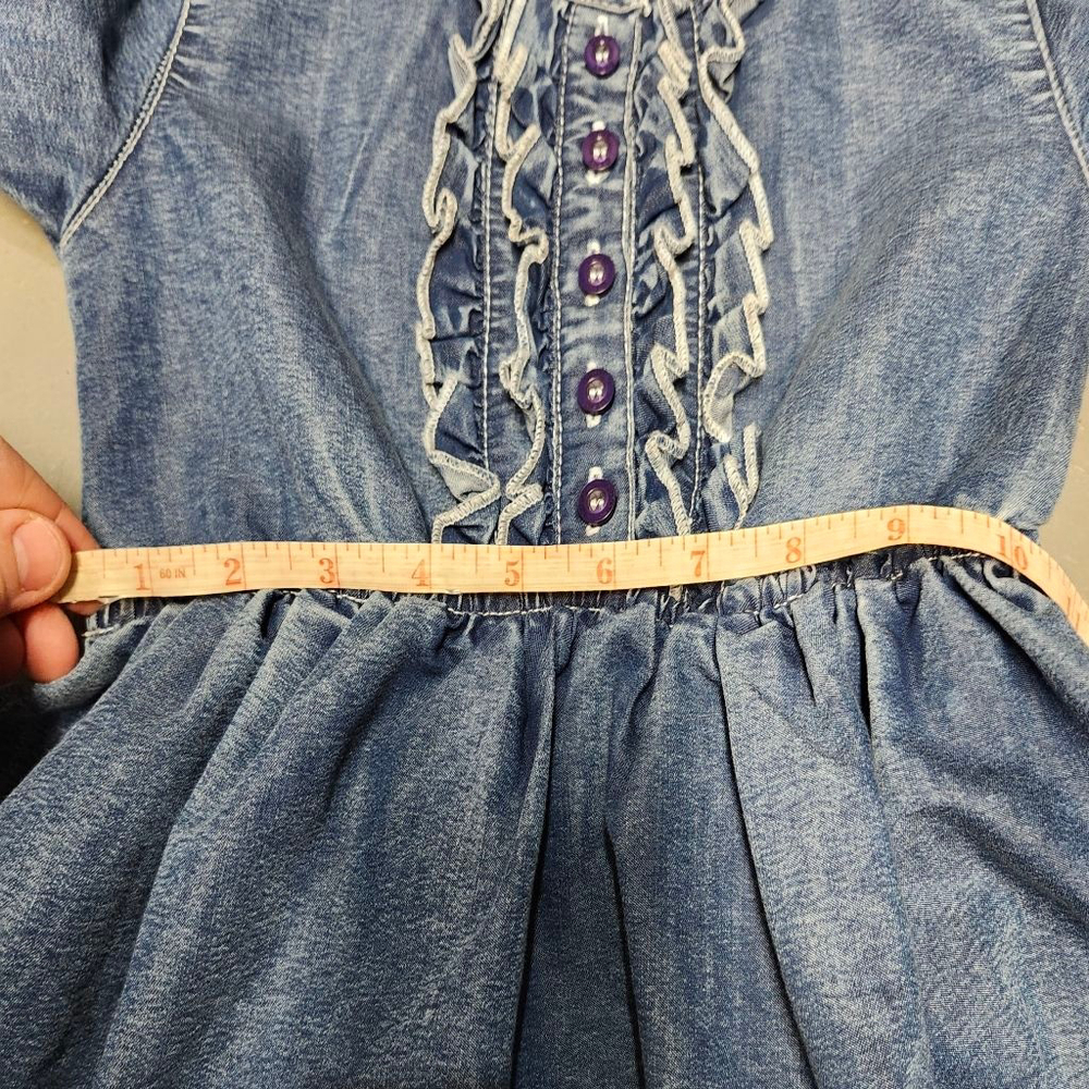 Girls DKNY Casual Denim Dress Size 6 Blue with Purple Buttons B2 - Picture 4 of 5